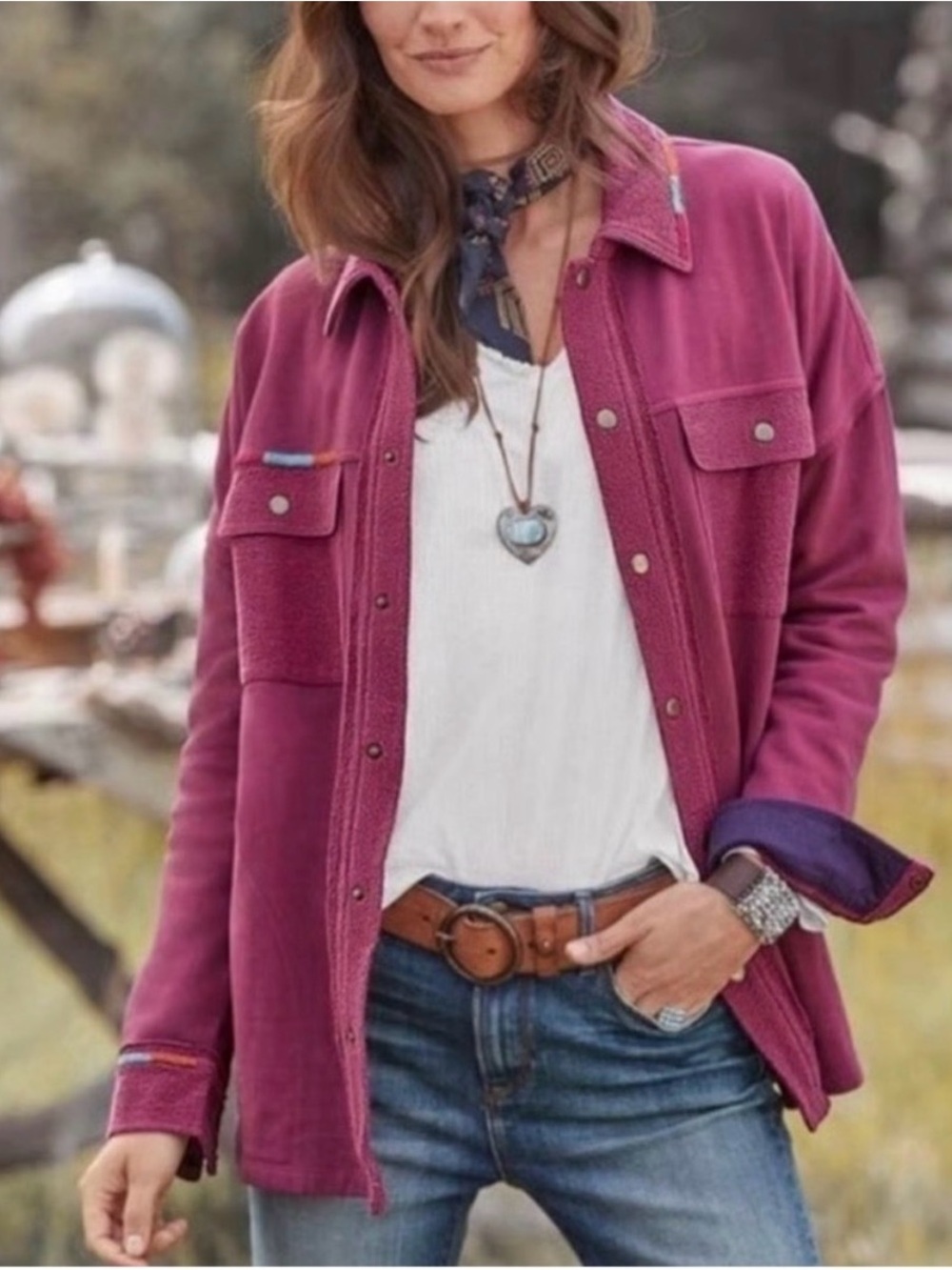 Sundance Maude Cotton Shirt Jacket Snap Button Shacket | Pink | PXXS